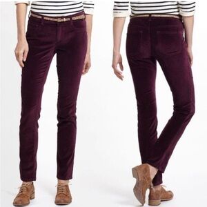 Anthropologie Pilcro Velvet skinny Stet pants in Maroon